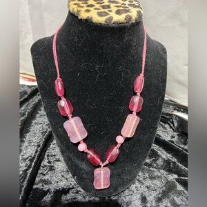 Various Shades of Pink, Bead Necklace on a Pink String Chain